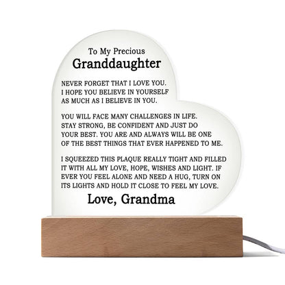 To My Granddaughter - Heart Plaque