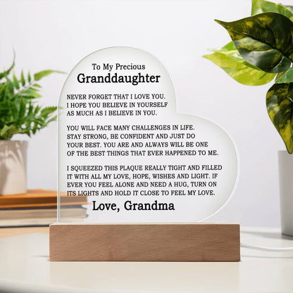 To My Granddaughter - Heart Plaque