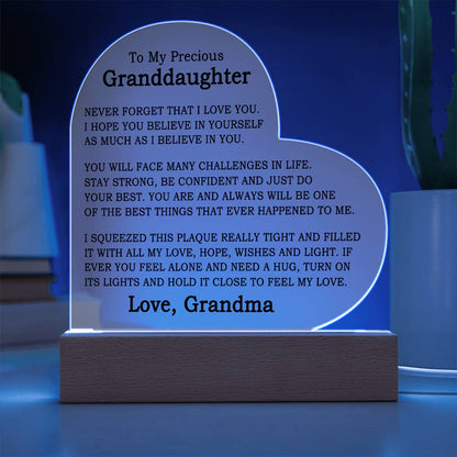 To My Granddaughter - Heart Plaque